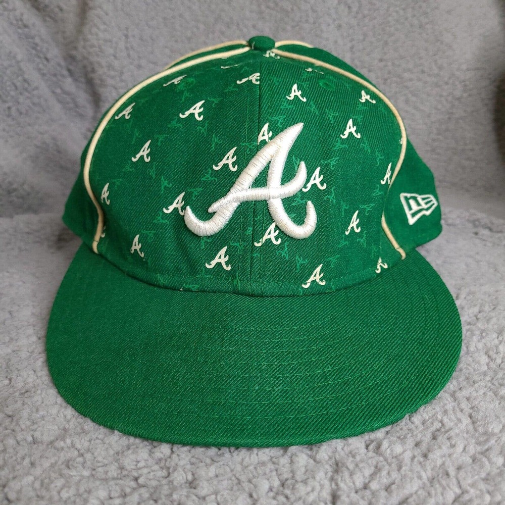 Atlanta Braves Hat Cap Fitted Mens 7 3/4 Green Wool New Era Baseball MLB Rare